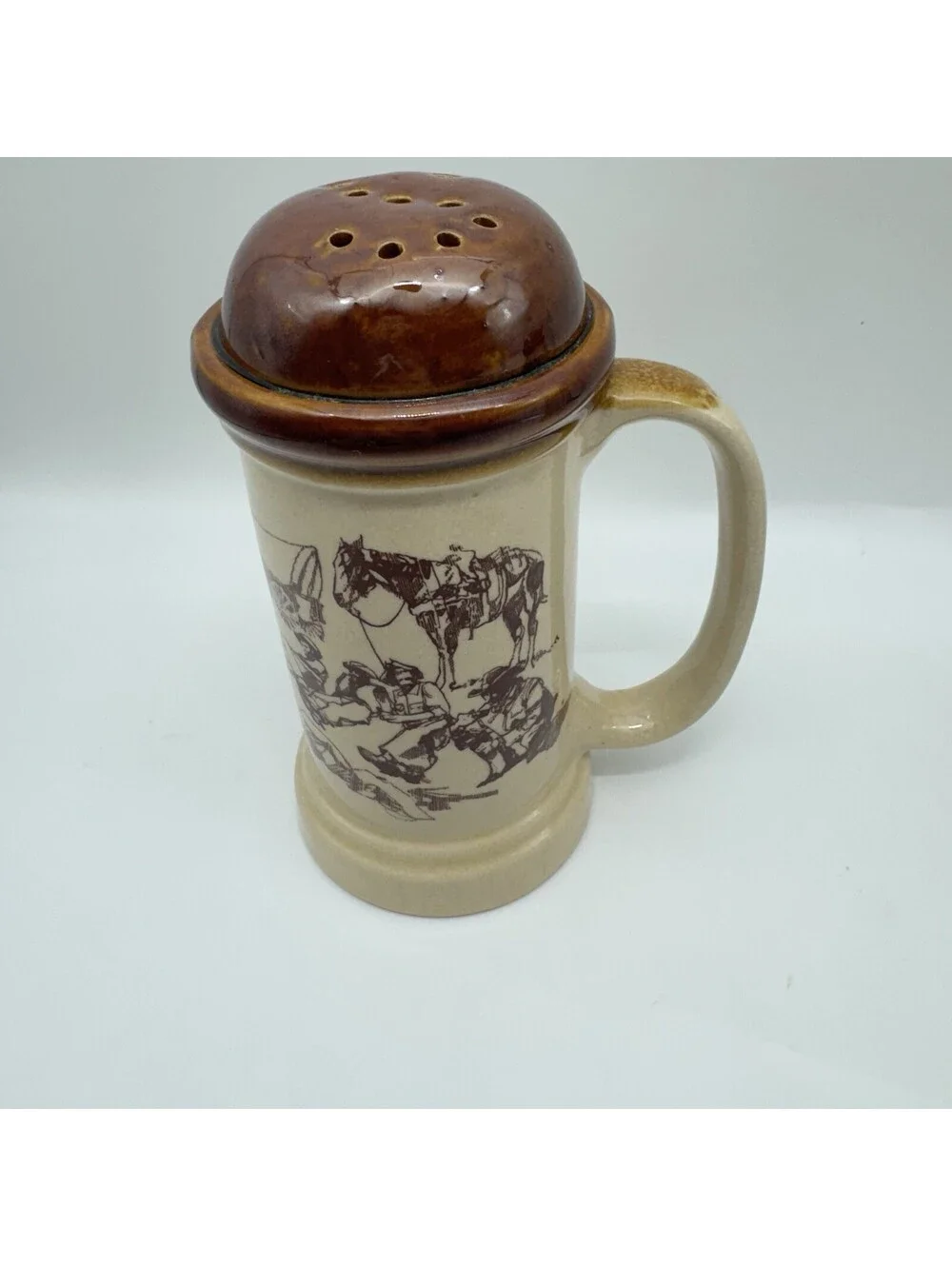 Vintage 1980 Enesco Large 6” Stoneware Salt Pepper Shaker J Downs Westward Ho